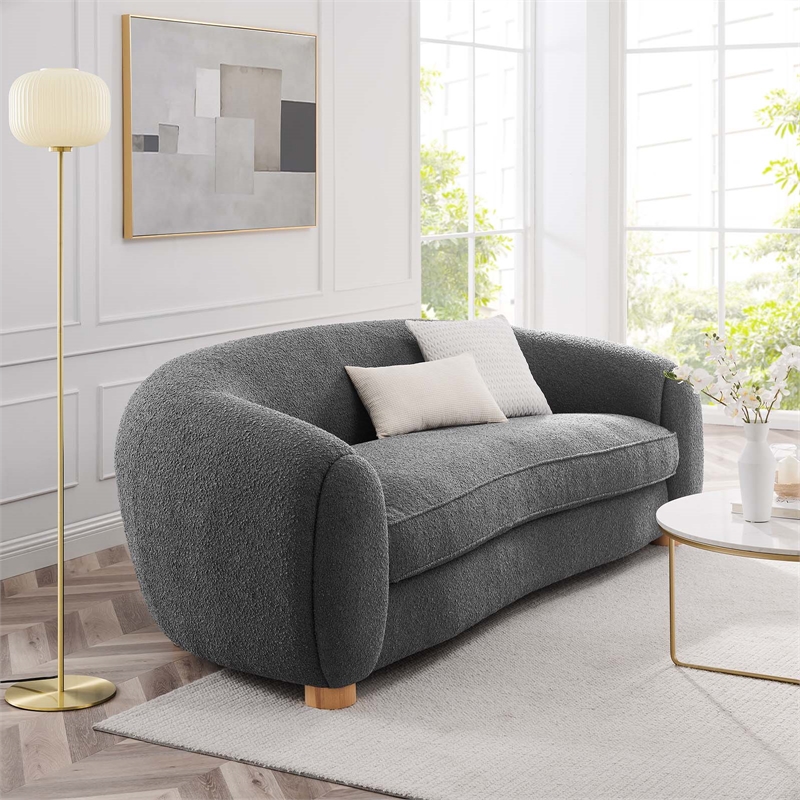 Modway Abundant Beech Wood and Boucle Upholstered Fabric Sofa in Charcoal