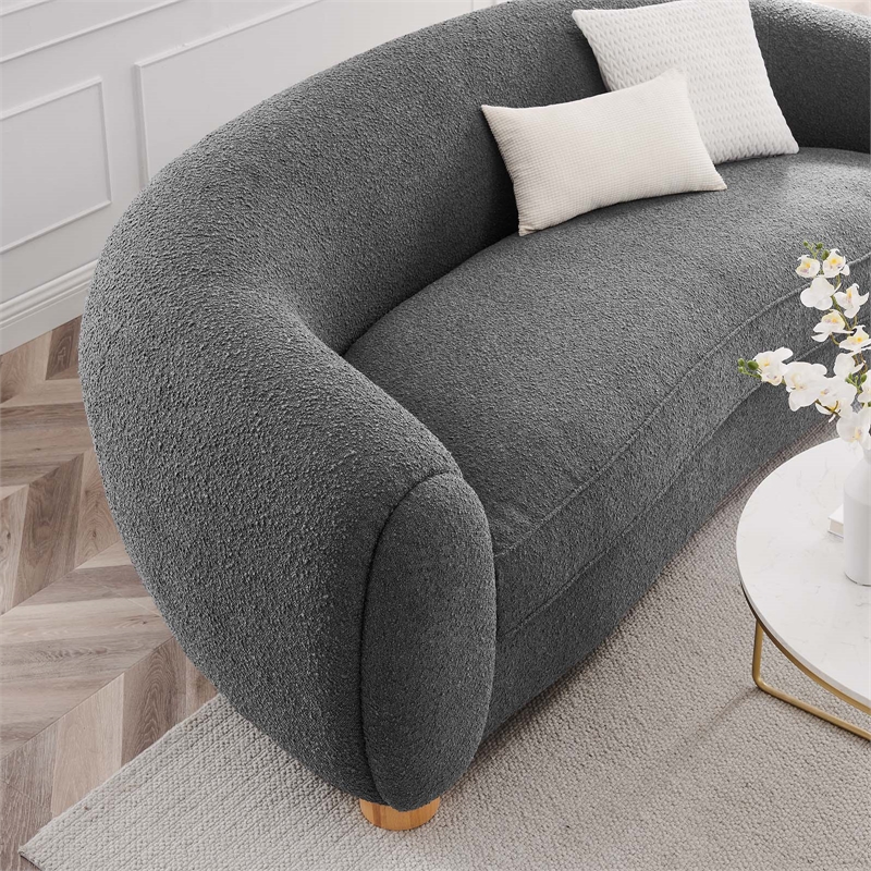 Modway Abundant Beech Wood and Boucle Upholstered Fabric Sofa in Charcoal