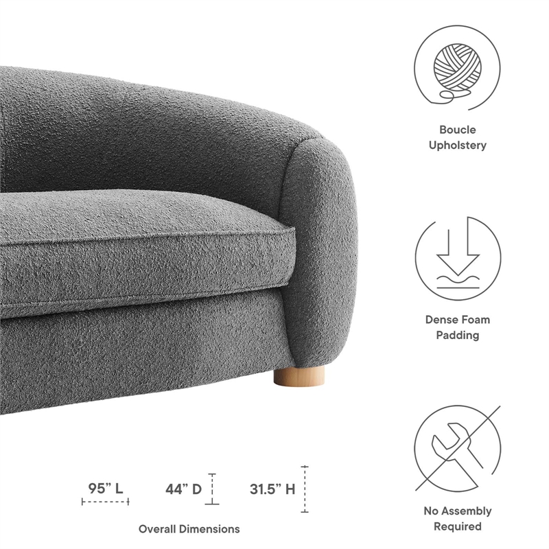 Modway Abundant Beech Wood and Boucle Upholstered Fabric Sofa in Charcoal