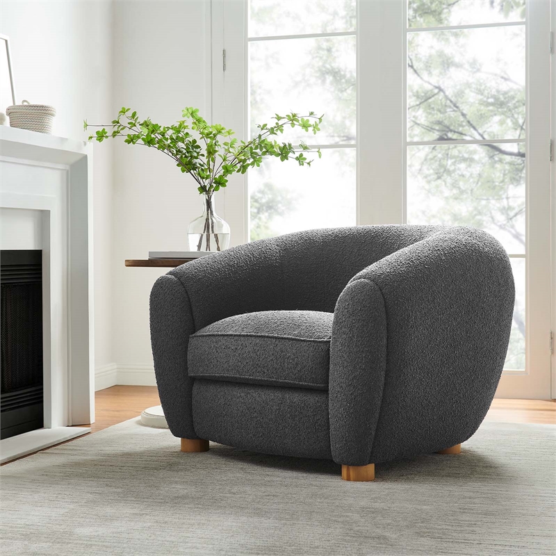 Modway Abundant Beech Wood and Boucle Upholstered Fabric Armchair in Charcoal