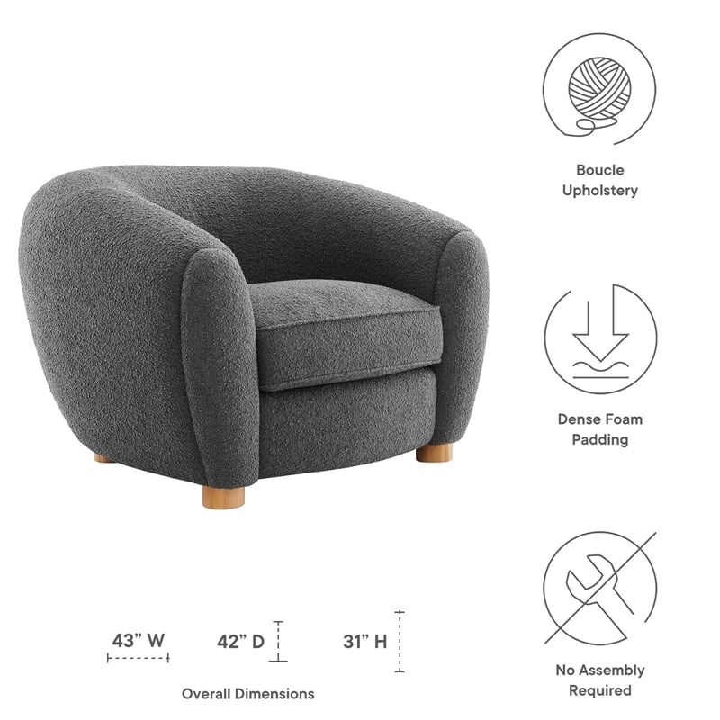 Modway Abundant Beech Wood and Boucle Upholstered Fabric Armchair in Charcoal