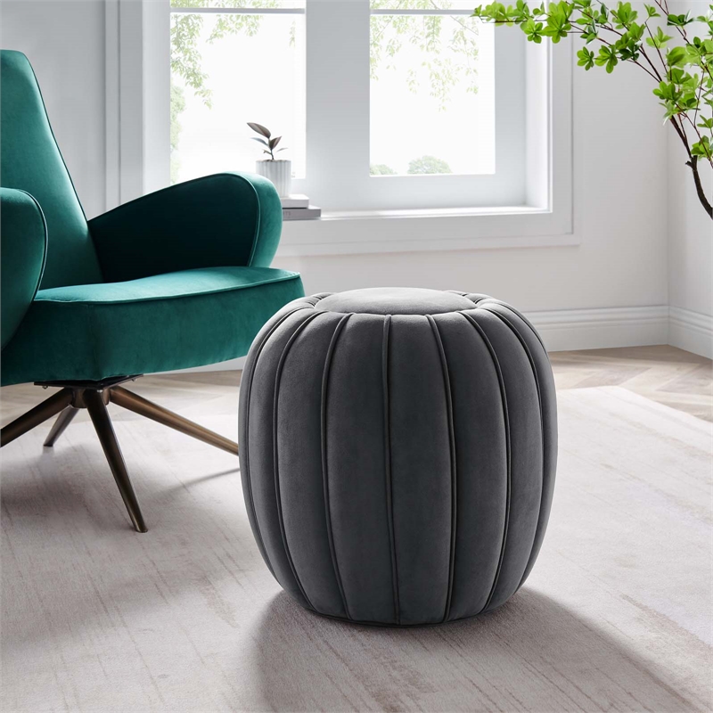 Modway Celebrate Modern Channel Tufted Performance Velvet Ottoman in Gray