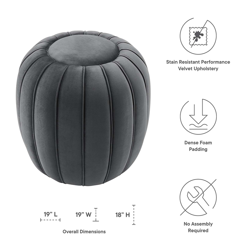 Modway Celebrate Modern Channel Tufted Performance Velvet Ottoman in Gray