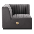 Modway Conjure Modern Channel Tufted Velvet Left Corner Chair in Gray