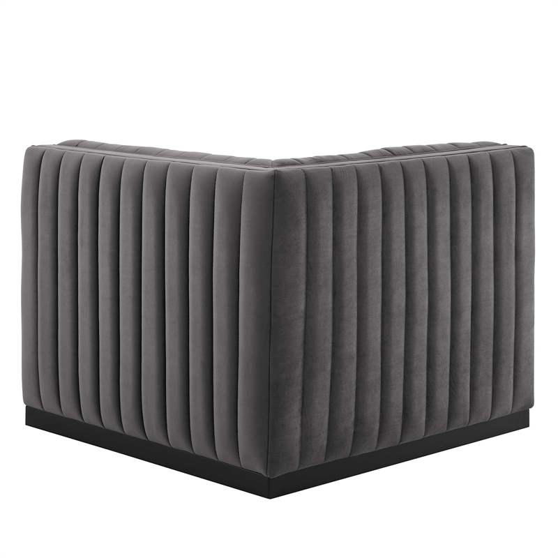 Modway Conjure Modern Channel Tufted Velvet Left Corner Chair in Gray
