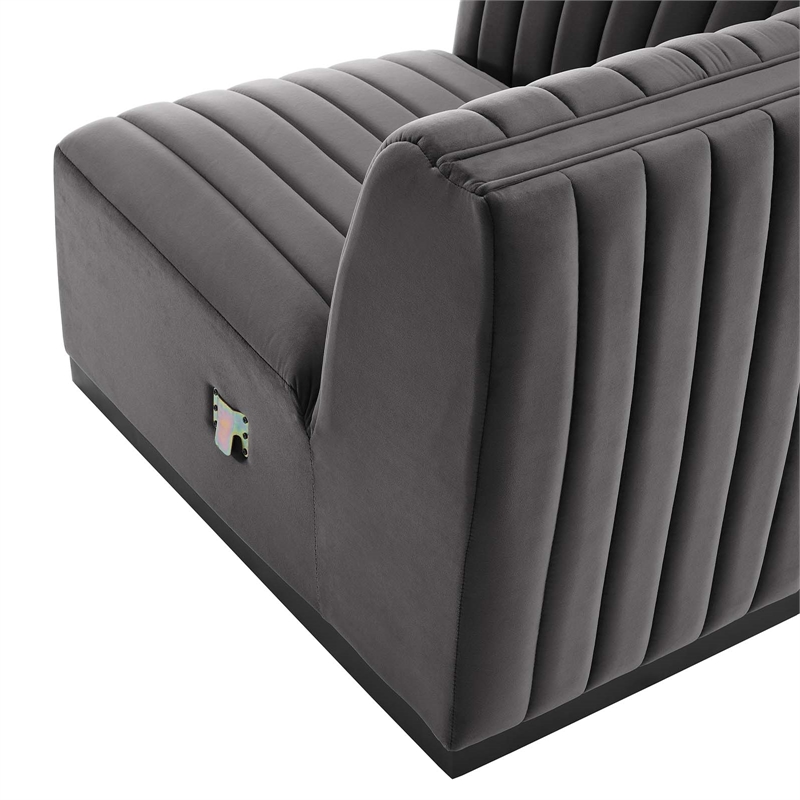 Modway Conjure Modern Channel Tufted Velvet Left Corner Chair in Gray