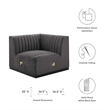 Modway Conjure Modern Channel Tufted Velvet Left Corner Chair in Gray