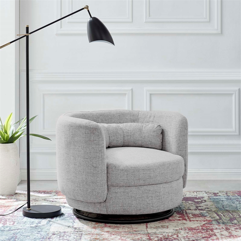 Modway Relish Upholstered Fabric Swivel Chair in Black/Light Gray
