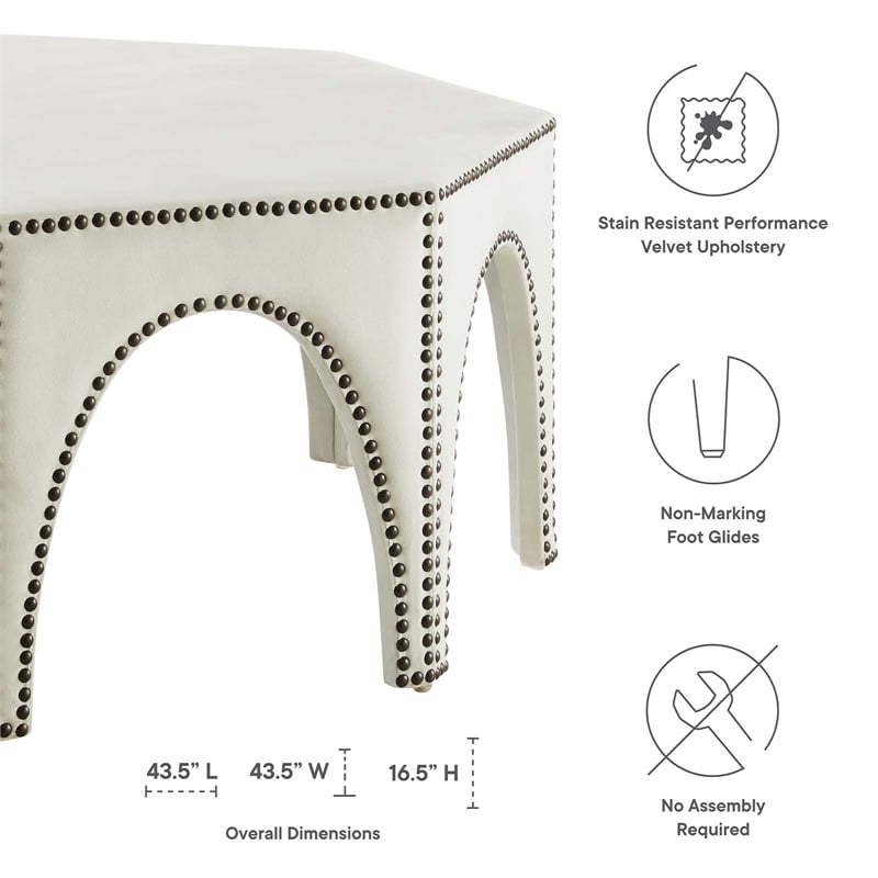 Modway Victory Modern Performance Velvet Ottoman in Ivory/Black