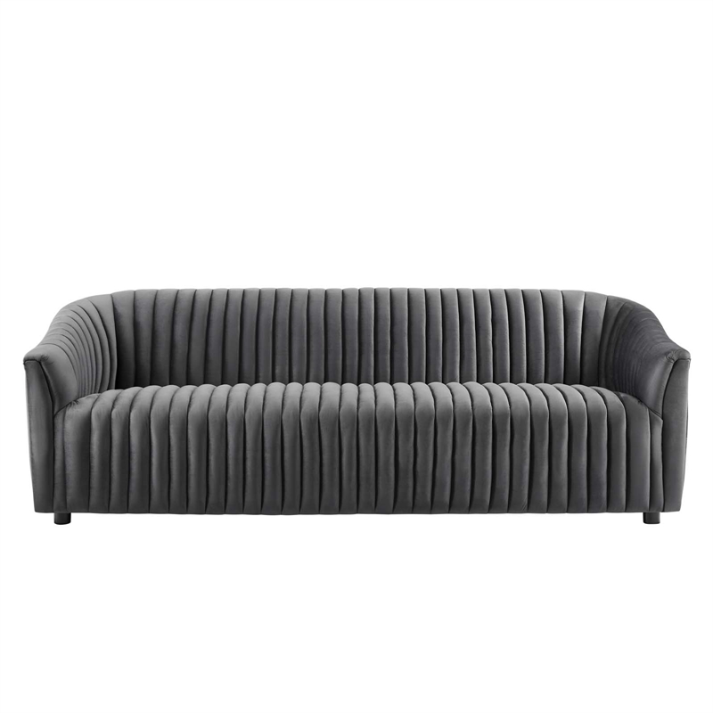 Modway Announce Modern Performance Velvet Channel Tufted Sofa in Charcoal