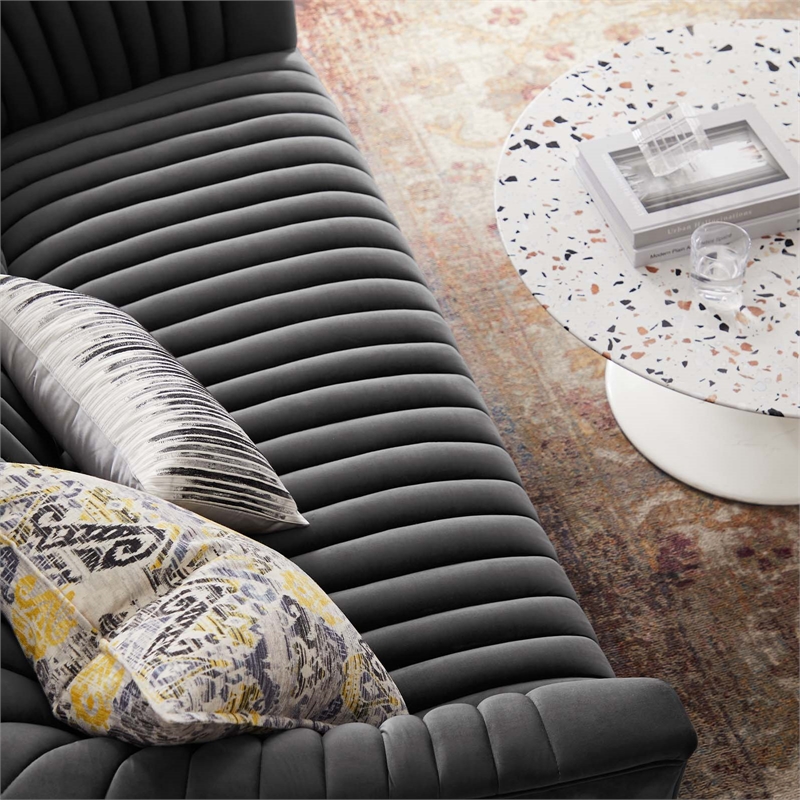 Modway Announce Modern Performance Velvet Channel Tufted Loveseat in Charcoal