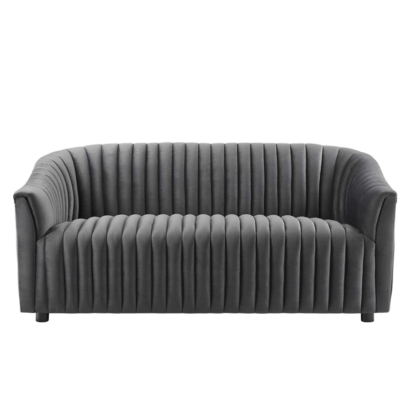 Modway Announce Modern Performance Velvet Channel Tufted Loveseat in Charcoal
