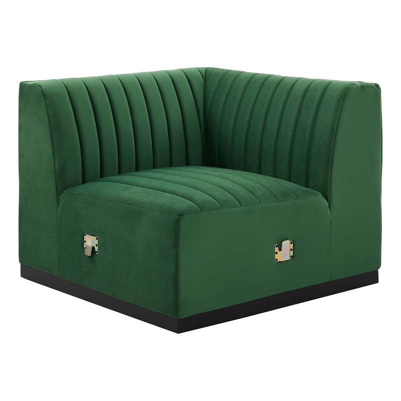 Modway Conjure Modern Channel Tufted Velvet Right Corner Chair in Green