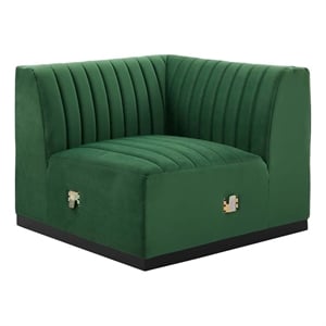 Modway Conjure Modern Channel Tufted Velvet Right Corner Chair in Green