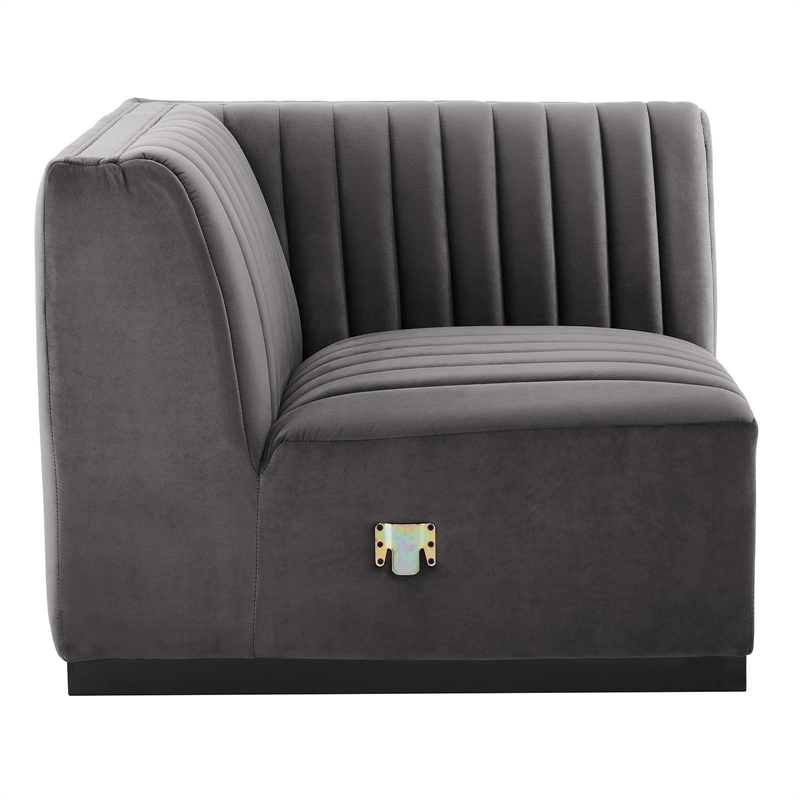 Modway Conjure Modern Channel Tufted Velvet Right Corner Chair in Gray