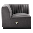 Modway Conjure Modern Channel Tufted Velvet Right Corner Chair in Gray