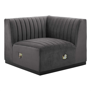 Modway Conjure Modern Channel Tufted Velvet Right Corner Chair in Gray