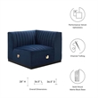 Modway Conjure Modern Channel Tufted Velvet Right Corner Chair in Midnight Blue