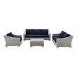 Modway Conway 4-Piece Fabric & Rattan Patio Furniture Set in Light Gray/Navy
