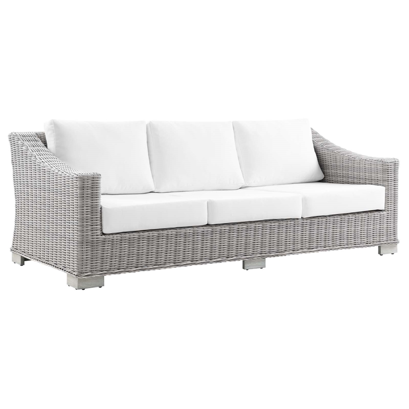 Modway Conway 4-Piece Fabric & Rattan Patio Furniture Set in Light Gray/White