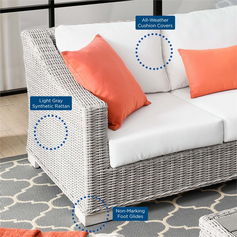 Modway Conway 4-Piece Fabric & Rattan Patio Furniture Set in Light Gray/White