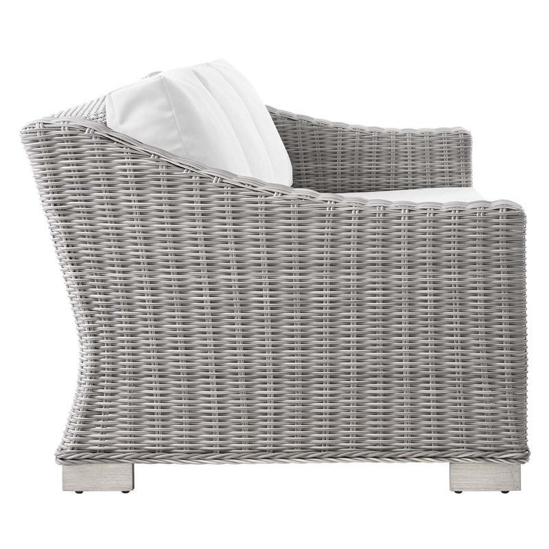 Modway Conway 4-Piece Fabric & Rattan Patio Furniture Set in Light Gray/White