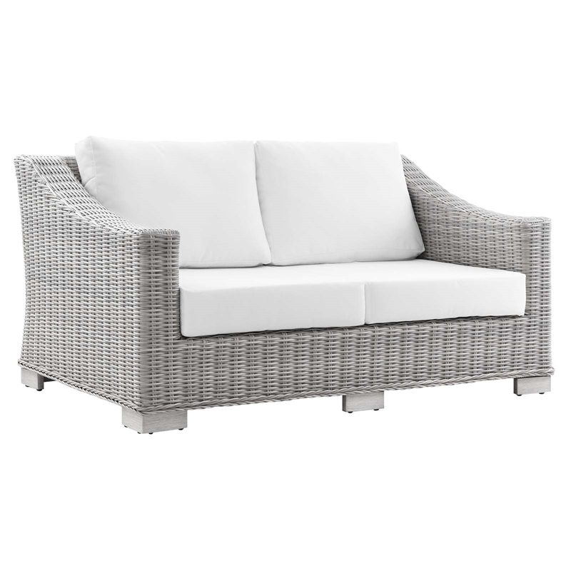 Modway Conway 4-Piece Fabric & Rattan Patio Furniture Set in Light Gray/White