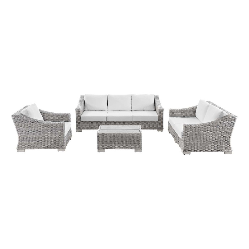 Modway Conway 4-Piece Fabric & Rattan Patio Furniture Set in Light Gray/White