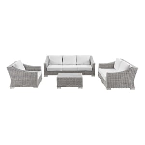 Modway Conway 4-Piece Fabric & Rattan Patio Furniture Set in Light Gray/White