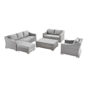 Modway Conway 5-Piece Fabric & Rattan Patio Furniture Set in Light Gray