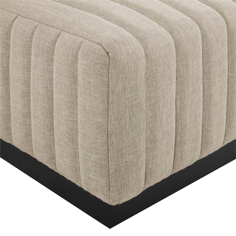 Modway Conjure Modern Channel Tufted Fabric Upholstered Ottoman in Beige