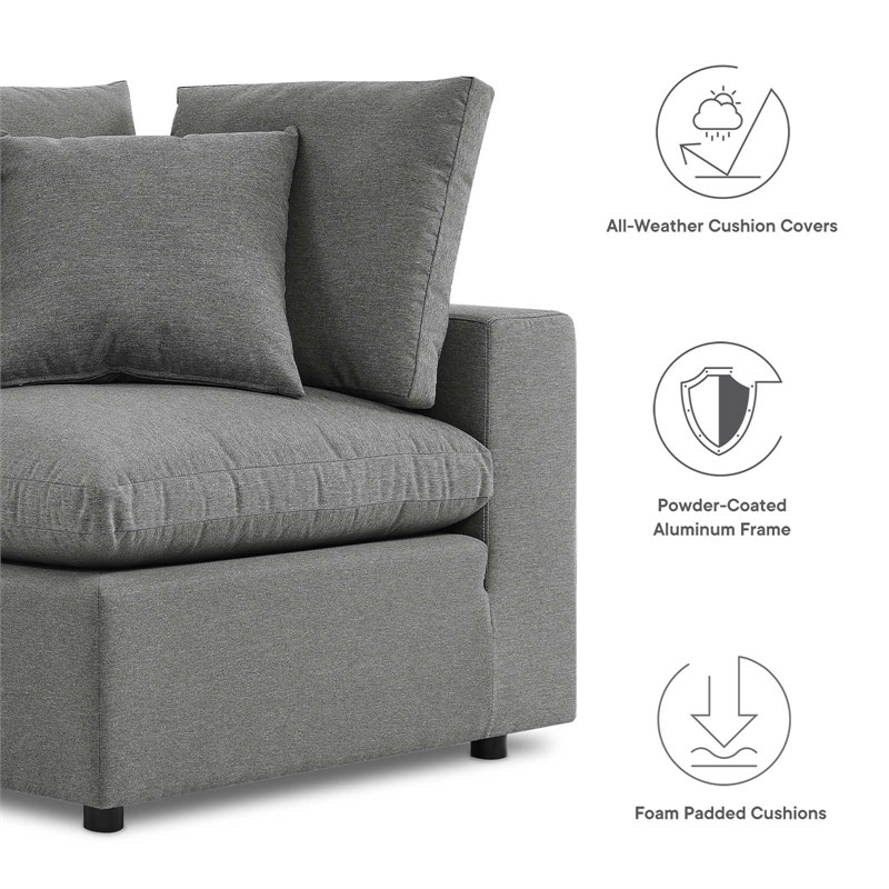 Modway Commix Modern Fabric Upholstered Outdoor Sofa in Charcoal