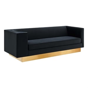 Modway Eminence Modern Performance Velvet Upholstered Sofa in Black/Gold
