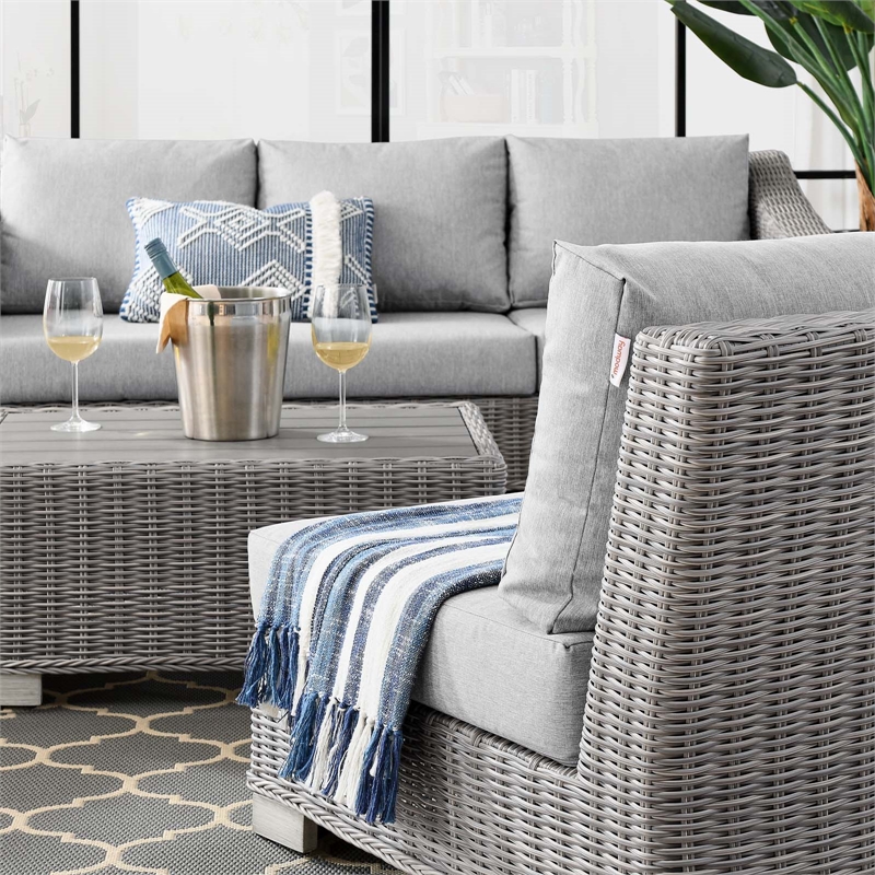 Modway Conway 5-Piece Rattan/Fabric Patio Furniture Set in Light Gray