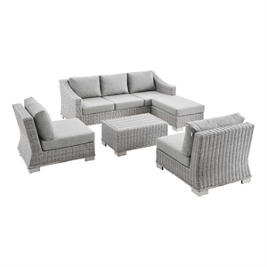 Modway Conway 5-Piece Rattan/Fabric Patio Furniture Set in Light Gray