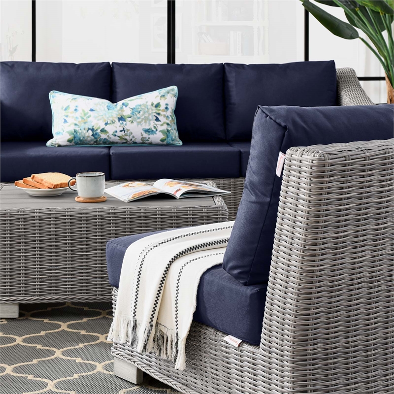 Modway Conway 5-Piece Rattan/Fabric Patio Furniture Set in Light Gray/Navy