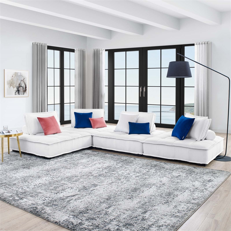 Modway Saunter 4-Piece Modern Tufted Fabric Sectional Sofa in White
