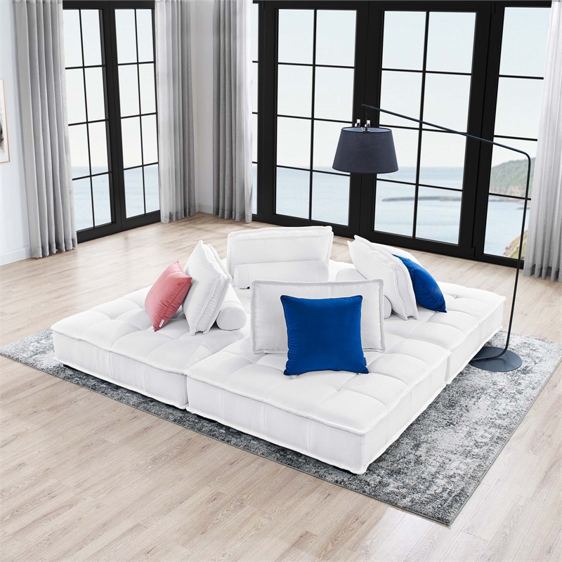 Modway Saunter 4-Piece Modern Tufted Fabric Sectional Sofa in White