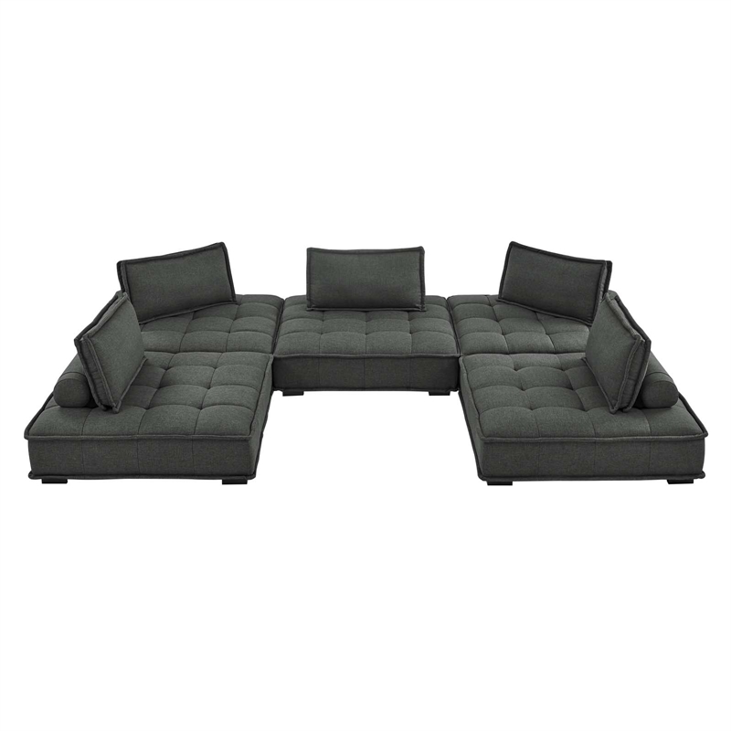 Modway Saunter 5-Piece Modern Tufted Fabric Sectional Sofa in Gray