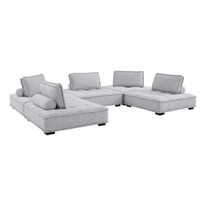 Modway Saunter 5-Piece Modern Tufted Fabric Sectional Sofa in Light Gray