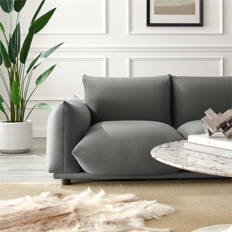 Modway Copious Modern Performance Velvet/Wood Loveseat in Gray
