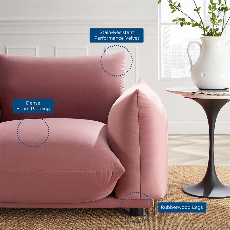 Modway Copious Modern Performance Velvet Armchair in Dusty Rose Pink