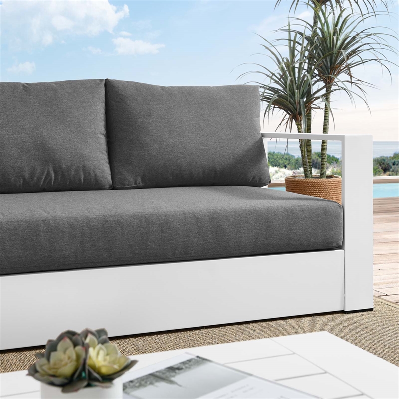 Modway Tahoe Modern Powder-Coated Aluminum/Fabric Outdoor Sofa in Charcoal/White