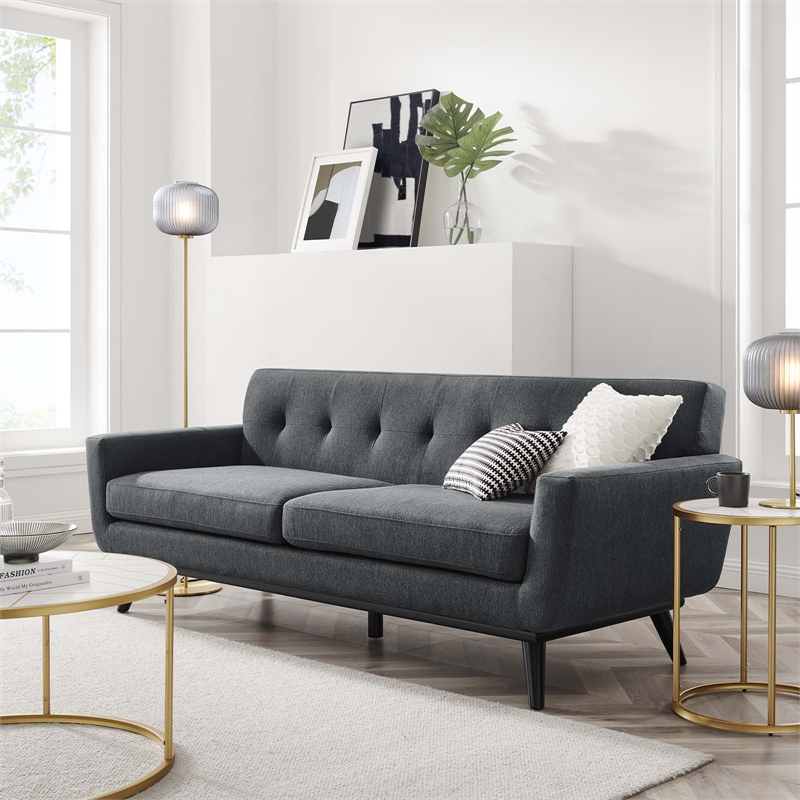 Modway Engage Modern Tufted Back Textured Fabric Sofa in Charcoal