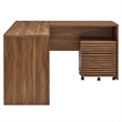 Modway Render Particleboard MDF Wood Desk and File Cabinet Set in Walnut