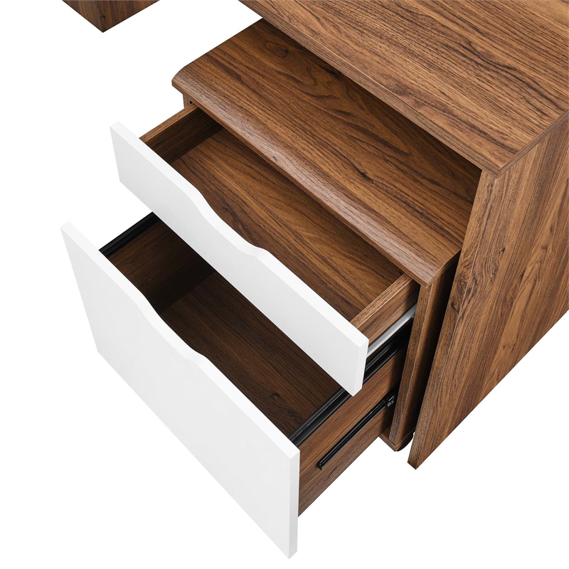 Modway Envision Particleboard MDF Wood Desk and File Cabinet Set in Walnut/White