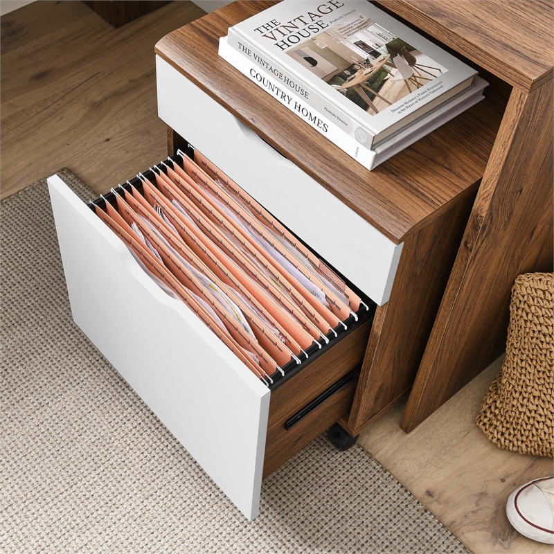Modway Envision Particleboard MDF Wood Desk and File Cabinet Set in Walnut/White