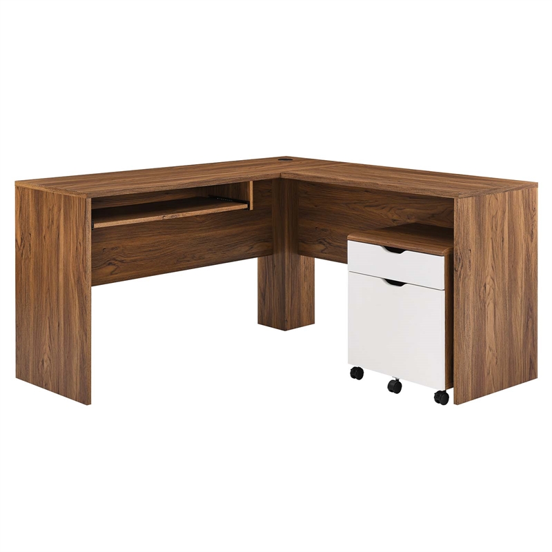 Modway Envision Particleboard MDF Wood Desk and File Cabinet Set in Walnut/White