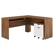 Modway Envision Particleboard MDF Wood Desk and File Cabinet Set in Walnut/White