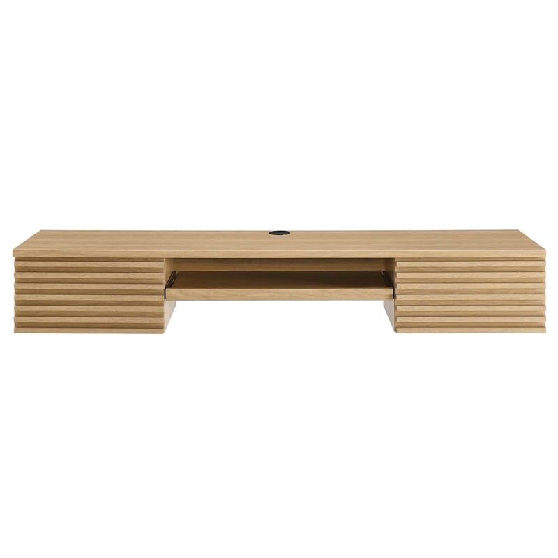 Modway Render Wall Mount Particleboard and Wood Office Desk in Oak